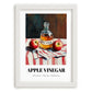 Apple Vinegar – on Striped Tablecloth, Shelf Stock Print, placed in minimal white frame