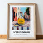 Apple Vinegar – Italian Urban Café Scene, Kitchen Storage Painting, in wooden frame leaning on the floor