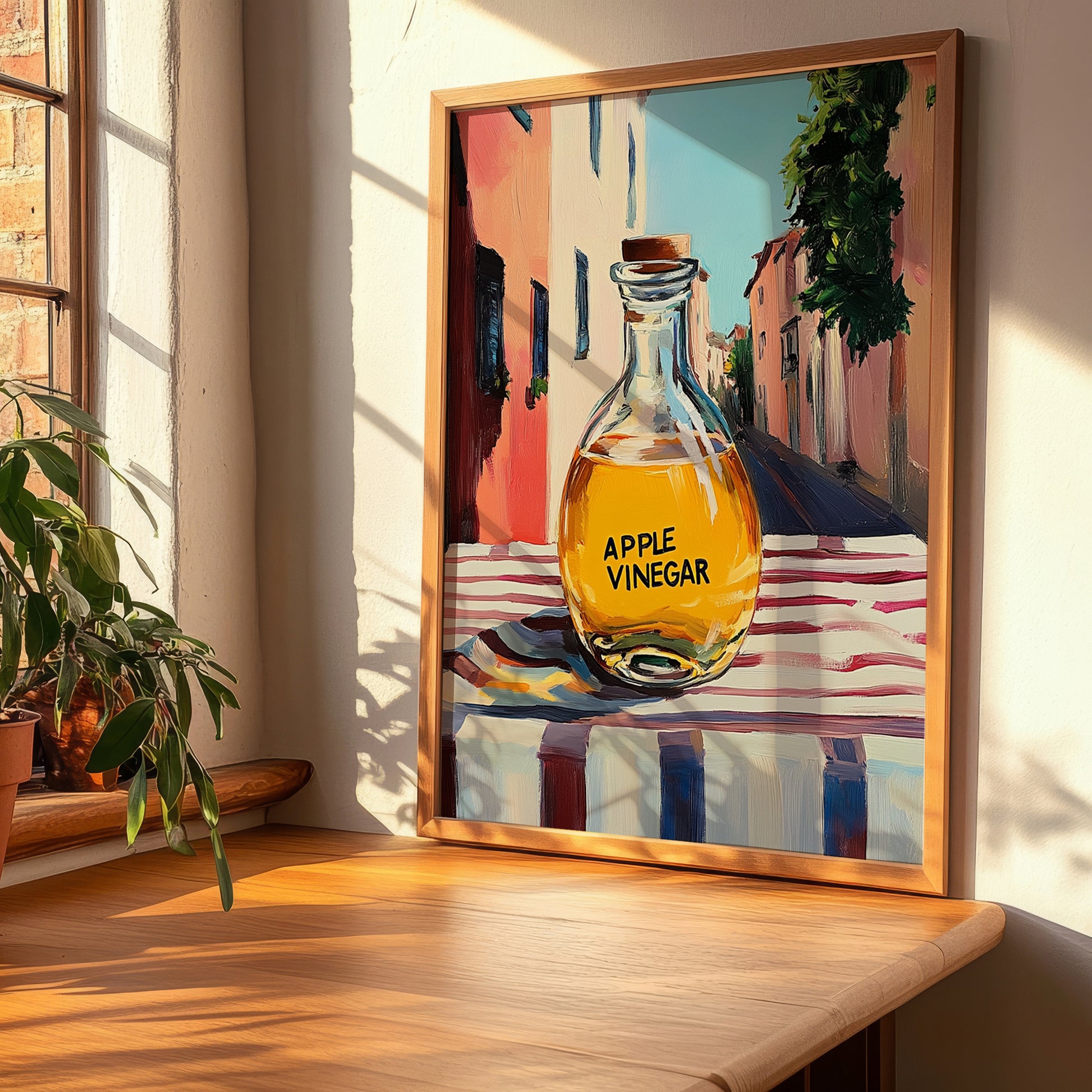 Apple Vinegar – Italian Urban Café Scene, Kitchen Storage Painting, clean layout with no caption