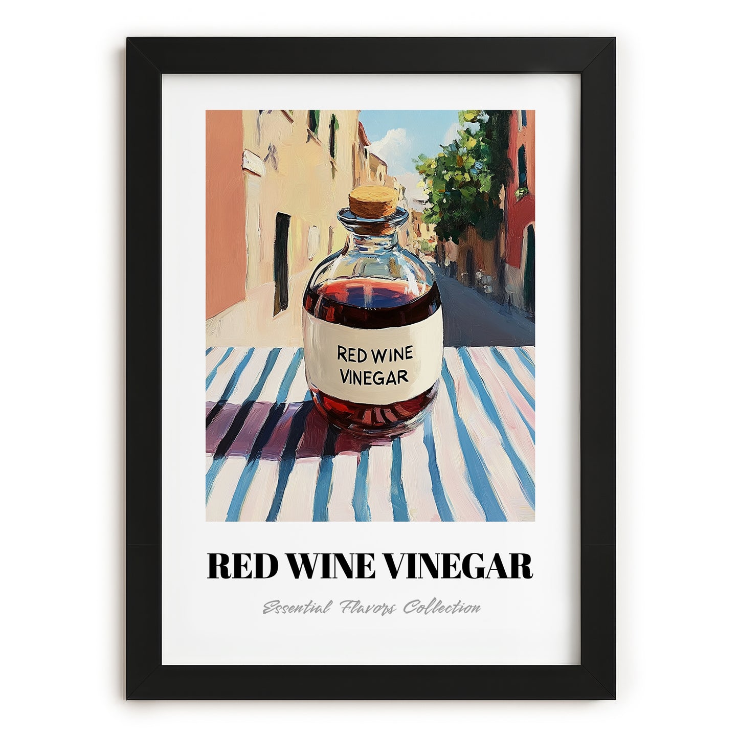 Red Wine Vinegar – Italian Café on the Corner, Pantry Wall Decor, in sleek black frame