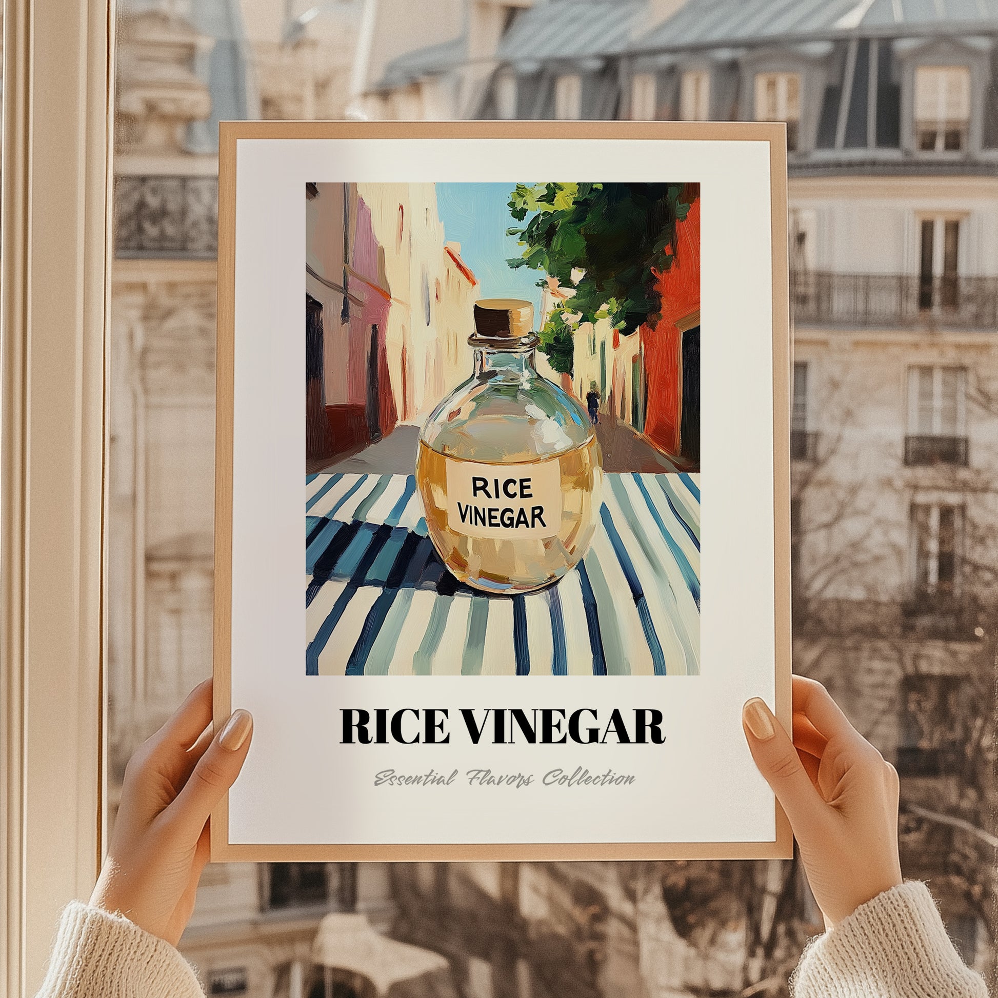 Rice Vinegar – Italian Outdoor Café Scene, Shelf Stock Still Life, styled in a charming Paris street view