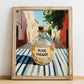 Rice Vinegar – Italian Outdoor Café Scene, Shelf Stock Still Life, no-text version framed in wood