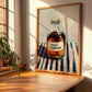 Malt Vinegar – on Striped Tablecloth, Food Stash Still Life, clean layout with no caption