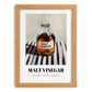 Malt Vinegar – on Striped Tablecloth, Food Stash Still Life, set in oak frame
