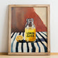 Lemon Juice – on Striped Tablecloth, Ingredients Corner Wall Art, no-text version framed in wood