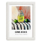Lime Juice – on Striped Tablecloth, Food Shelf Still Life, placed in minimal white frame