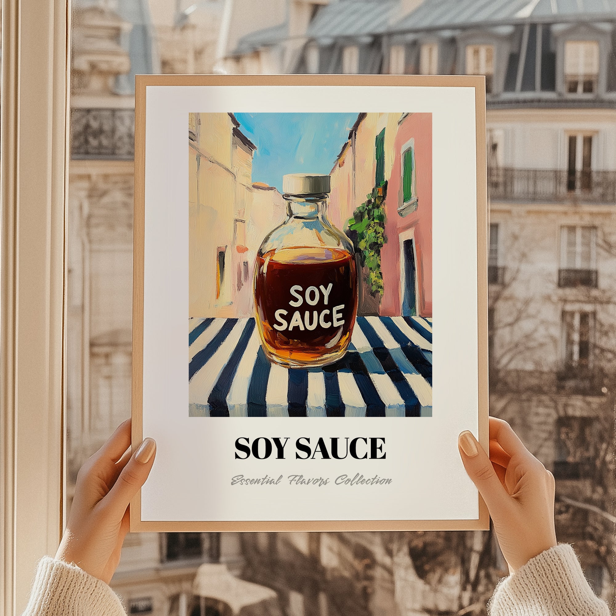 Soy Sauce – Italian Urban Café Scene, Kitchen Storage Wall Print, styled in a charming Paris street view