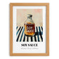 Soy Sauce – on Striped Tablecloth, Food Stash Print, set in oak frame
