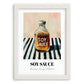 Soy Sauce – on Striped Tablecloth, Food Stash Print, placed in minimal white frame