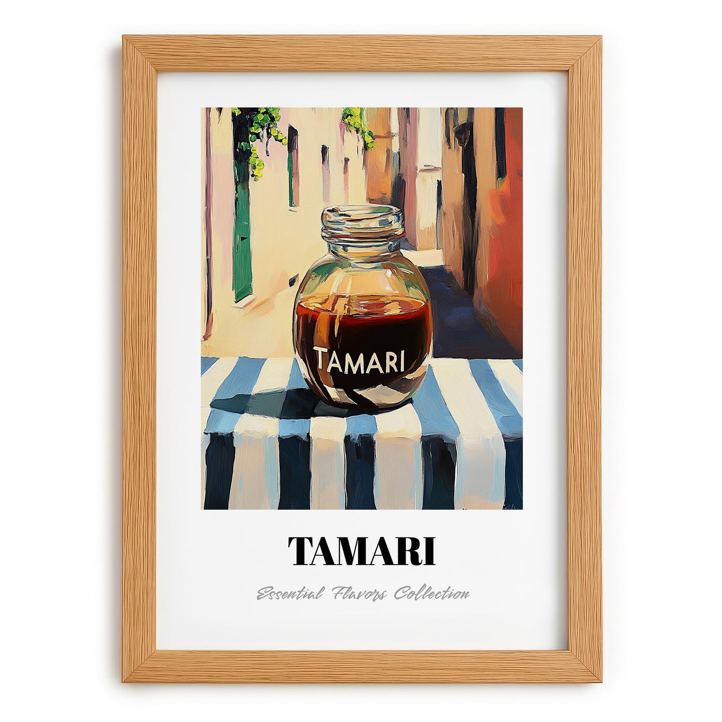Tamari – Italian Café on the Corner, Dry Goods Illustration, set in oak frame