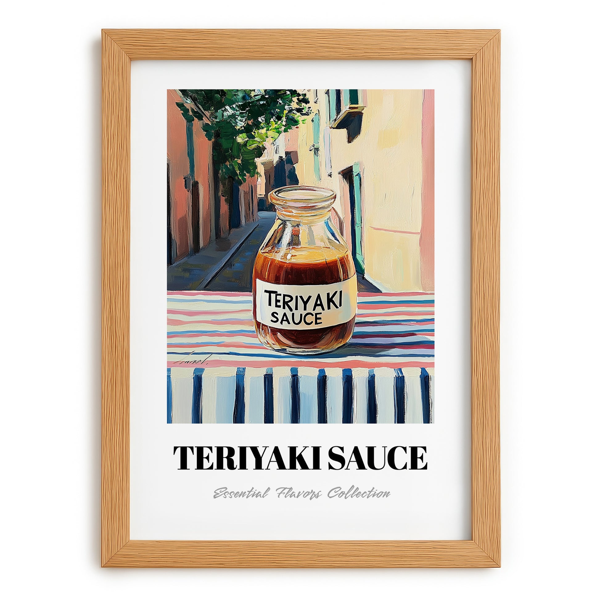 Teriyaki Sauce – Italian Urban Café Scene, Pantry Painting, set in oak frame