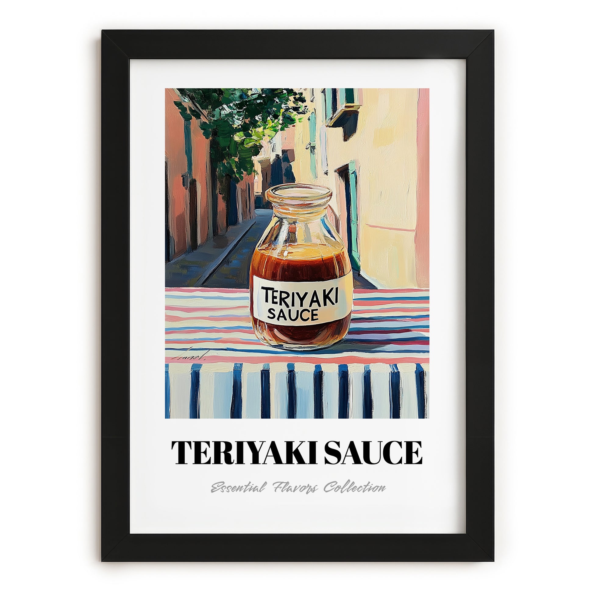 Teriyaki Sauce – Italian Urban Café Scene, Pantry Painting, in sleek black frame