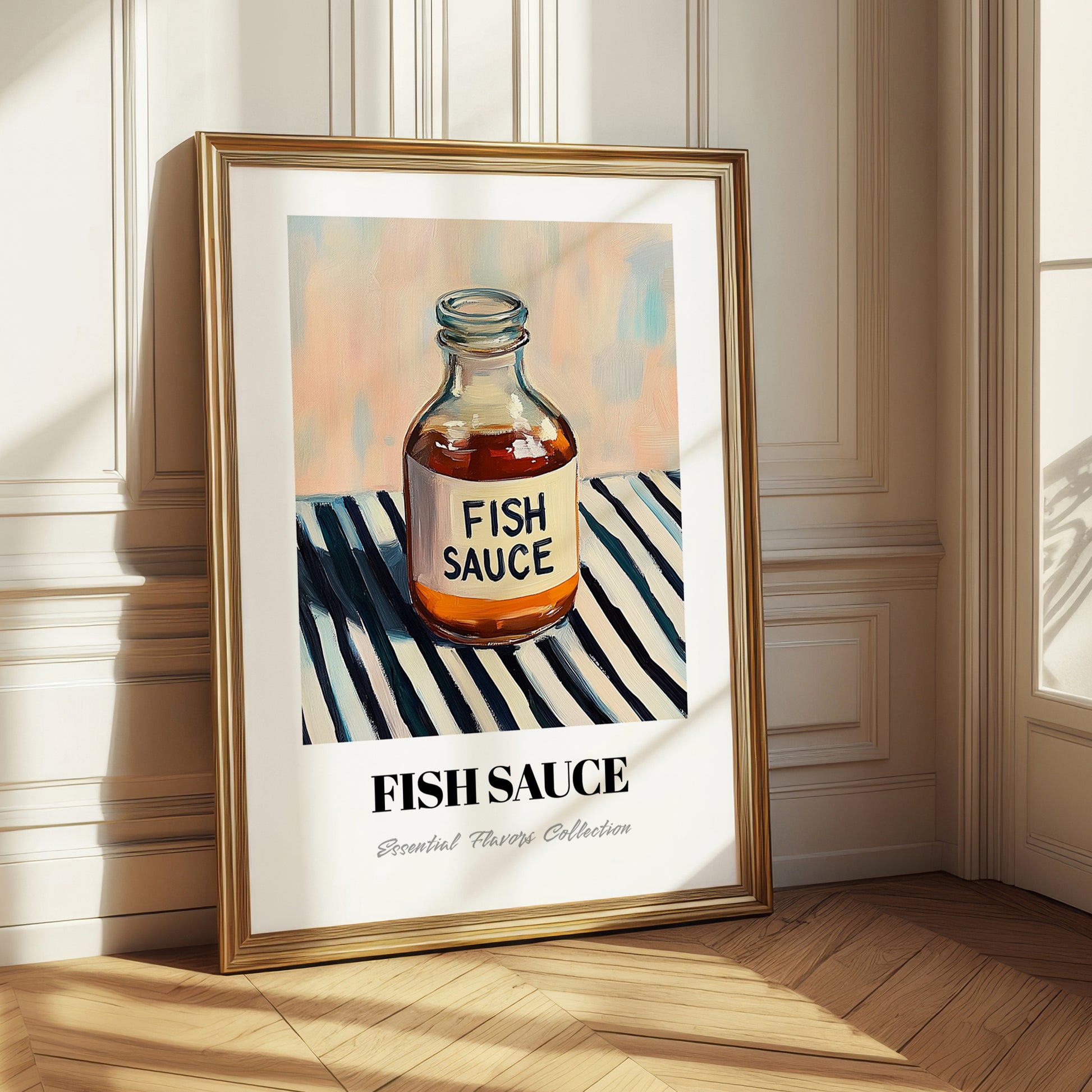 Fish Sauce – on Striped Tablecloth, Grocery Painting
