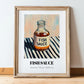 Fish Sauce – on Striped Tablecloth, Grocery Painting, in wooden frame leaning on the floor
