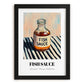 Fish Sauce – on Striped Tablecloth, Grocery Painting, in sleek black frame