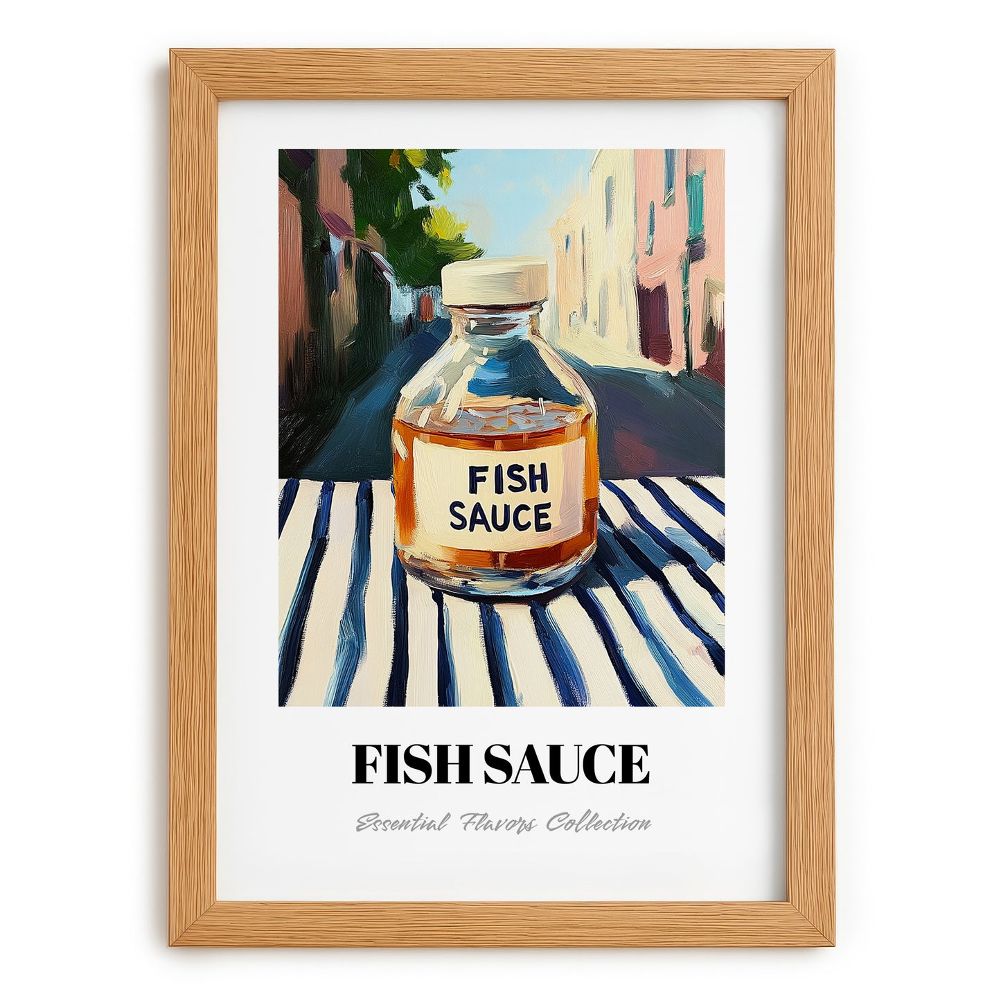 Fish Sauce – Italian Urban Café Scene, Larder Print, set in oak frame