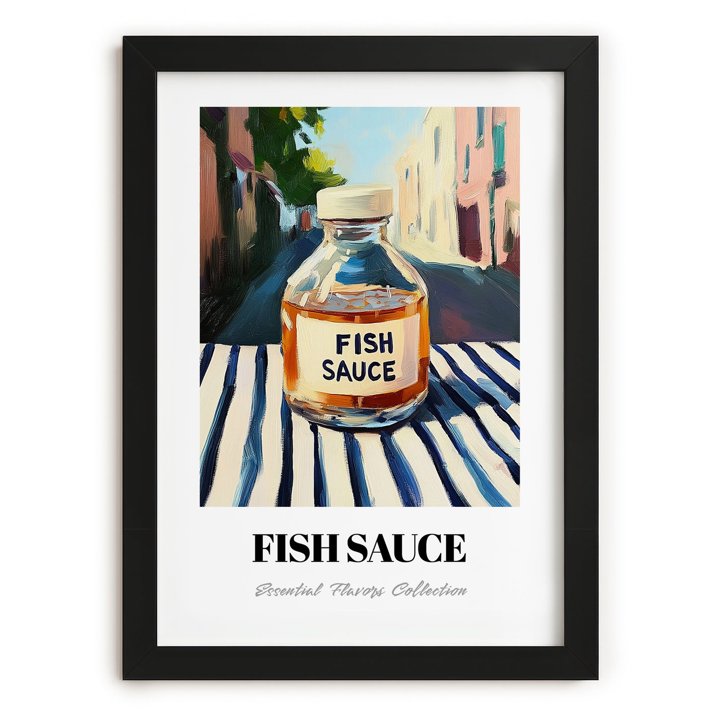 Fish Sauce – Italian Urban Café Scene, Larder Print, in sleek black frame