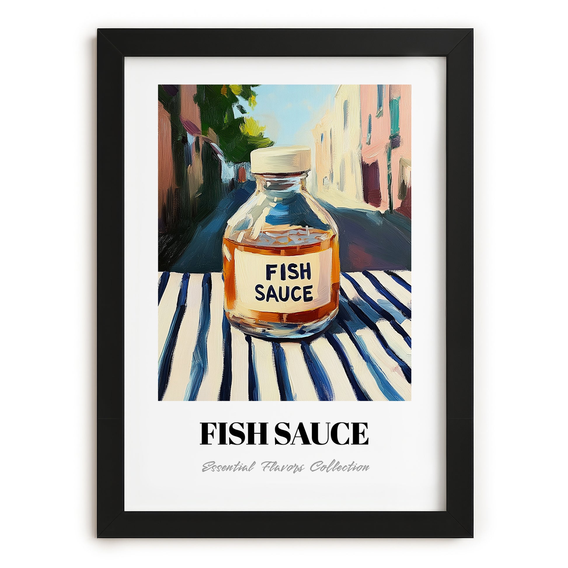Fish Sauce – Italian Urban Café Scene, Larder Print, in sleek black frame