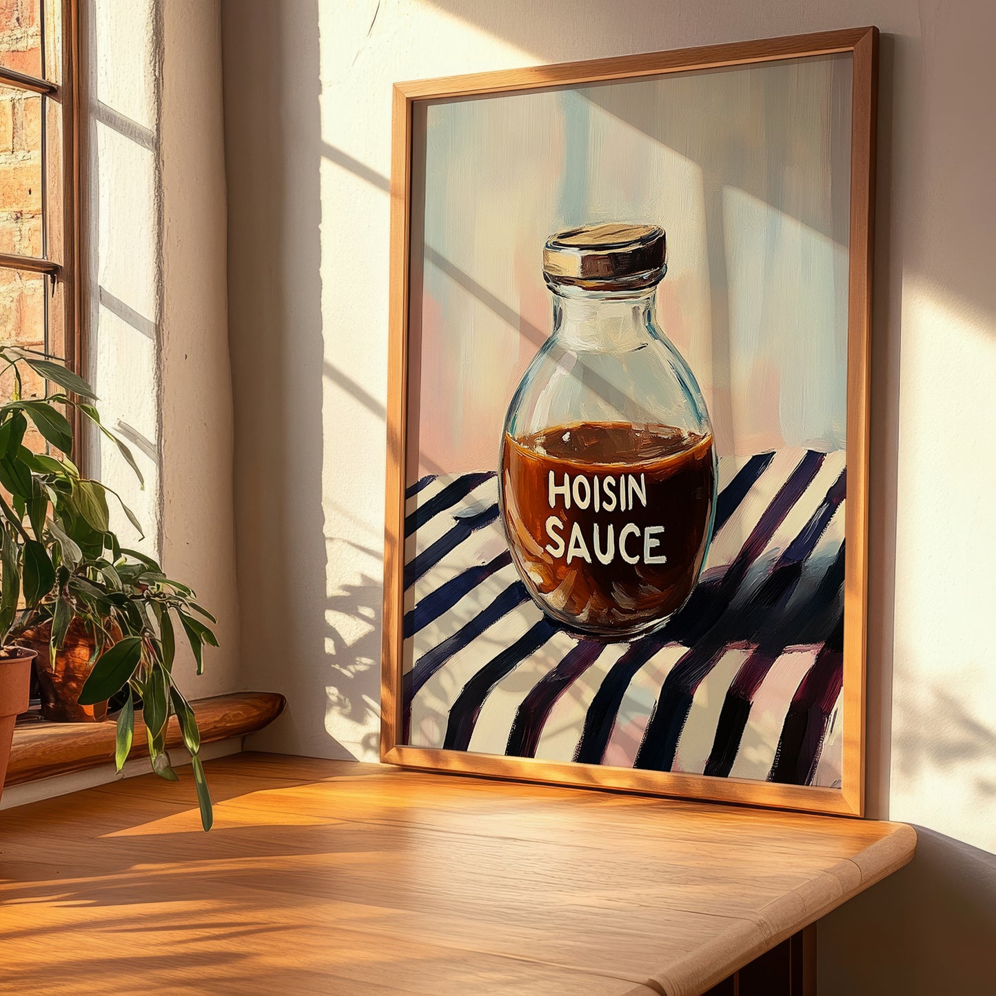 Hoisin Sauce – on Striped Tablecloth, Larder Wall Decor, clean layout with no caption