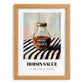 Hoisin Sauce – on Striped Tablecloth, Larder Wall Decor, set in oak frame
