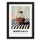 Hoisin Sauce – on Striped Tablecloth, Larder Wall Decor, in sleek black frame