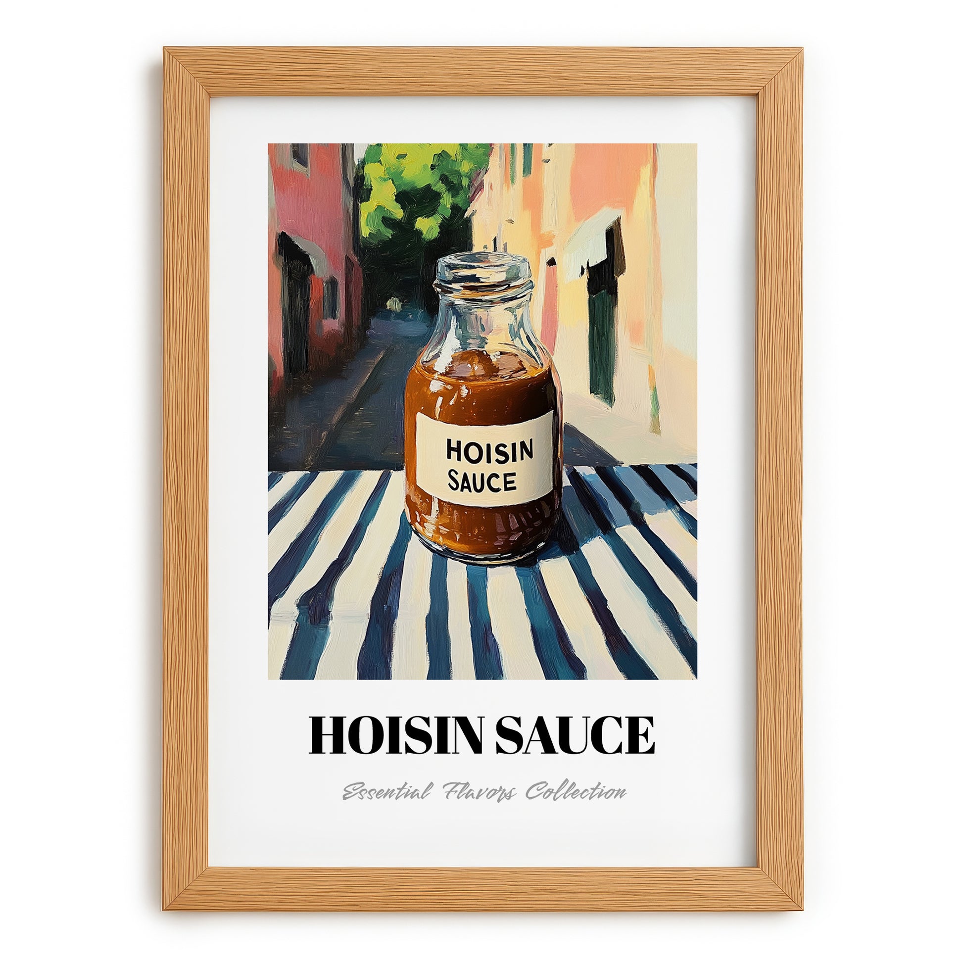 Hoisin Sauce – Italian Outdoor Café Scene, Larder Art, set in oak frame