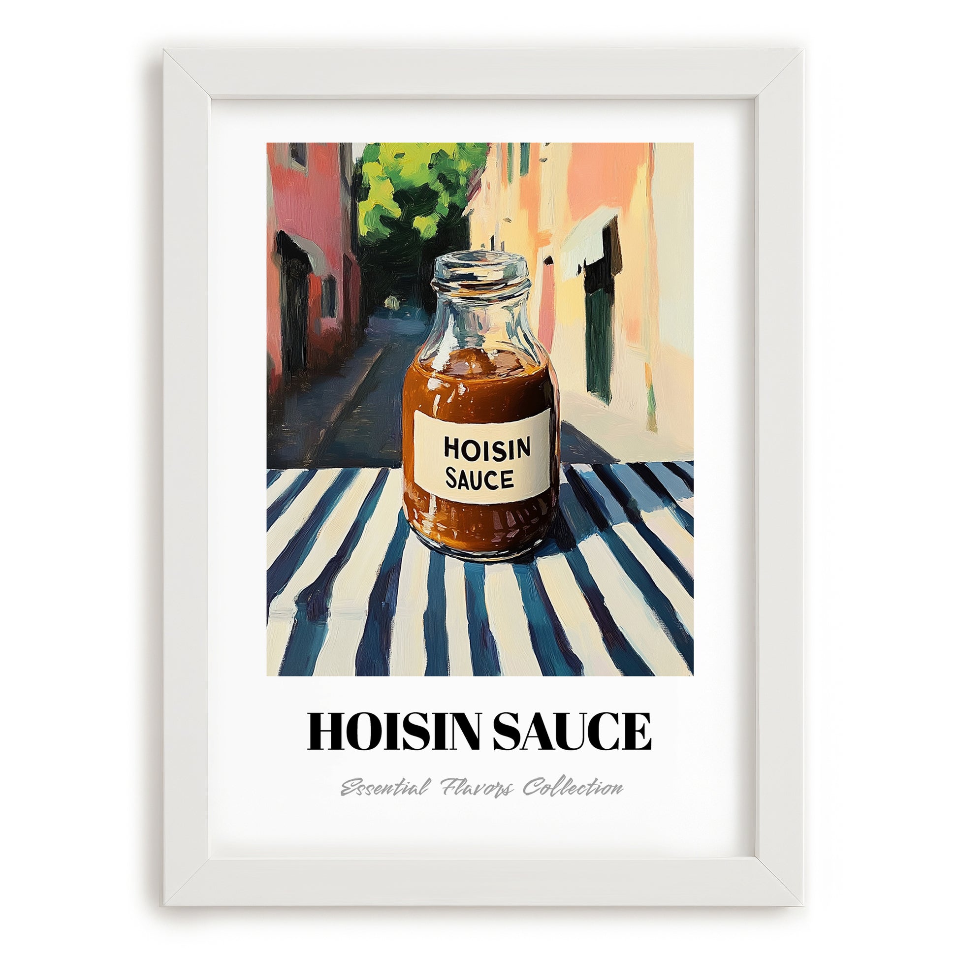 Hoisin Sauce – Italian Outdoor Café Scene, Larder Art, placed in minimal white frame