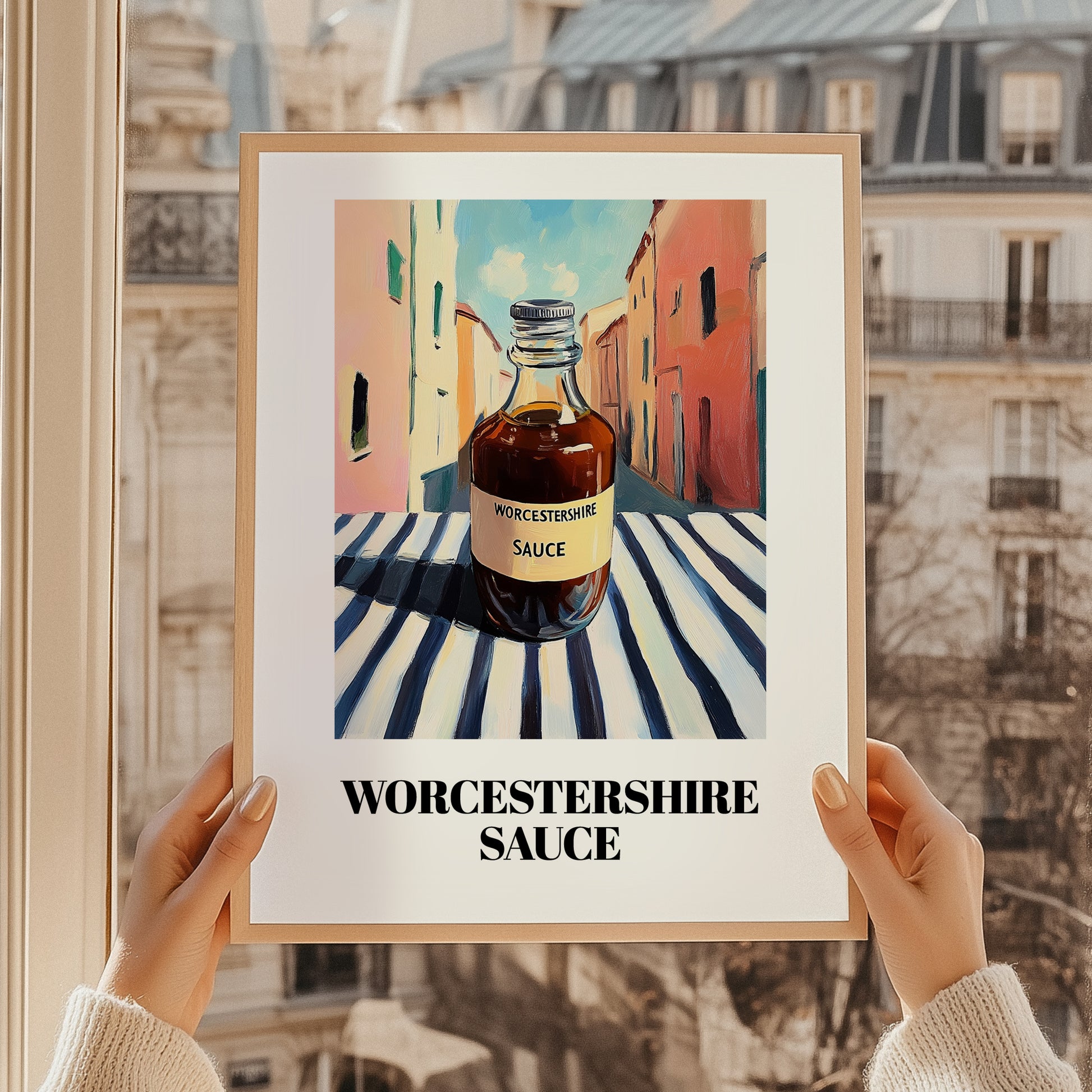 Worcestershire Sauce – Italian Urban Café Scene, Kitchen Storage Painting, styled in a charming Paris street view