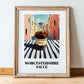 Worcestershire Sauce – Italian Urban Café Scene, Kitchen Storage Painting, in wooden frame leaning on the floor