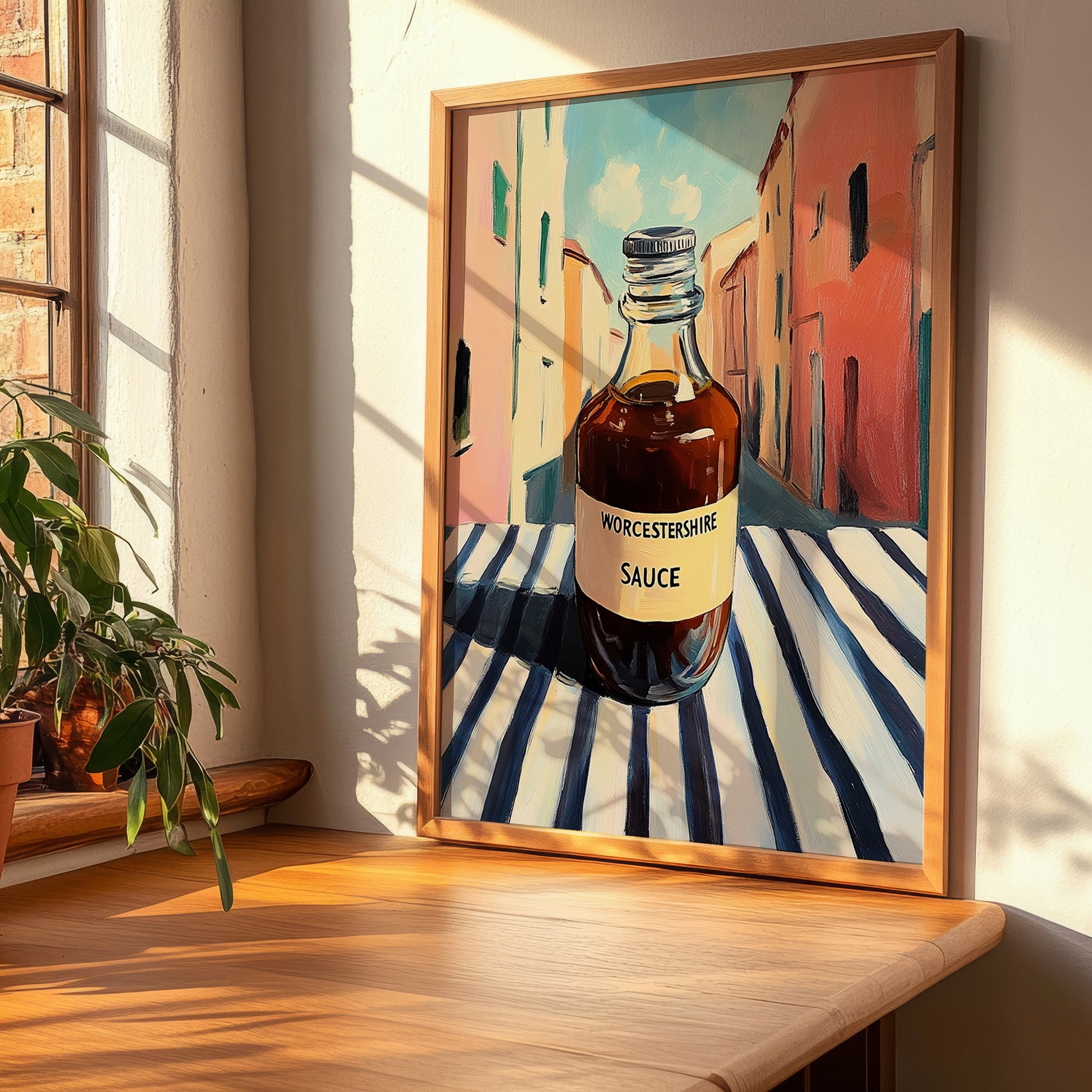 Worcestershire Sauce – Italian Urban Café Scene, Kitchen Storage Painting, clean layout with no caption