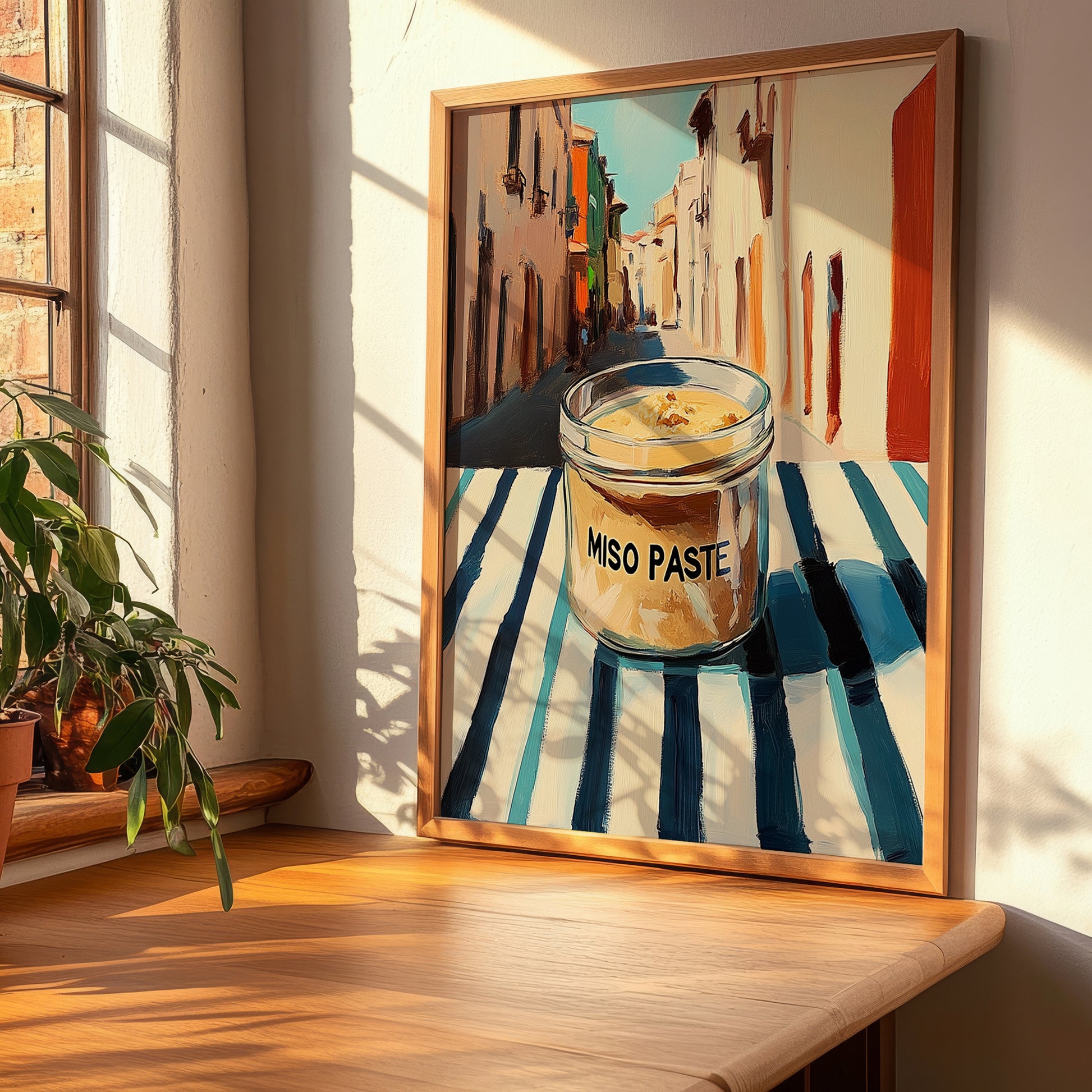 Miso Paste – Italian Street Café Scene, Dry Goods Painting, clean layout with no caption
