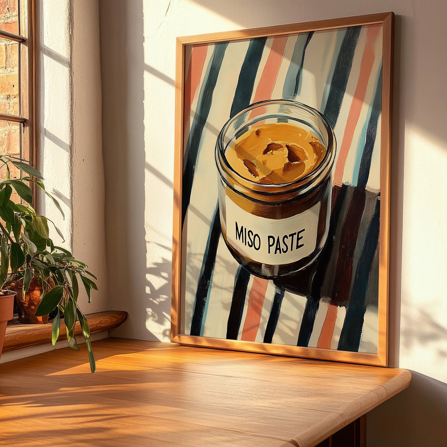 Miso Paste – on Striped Tablecloth, Larder Wall Art, clean layout with no caption
