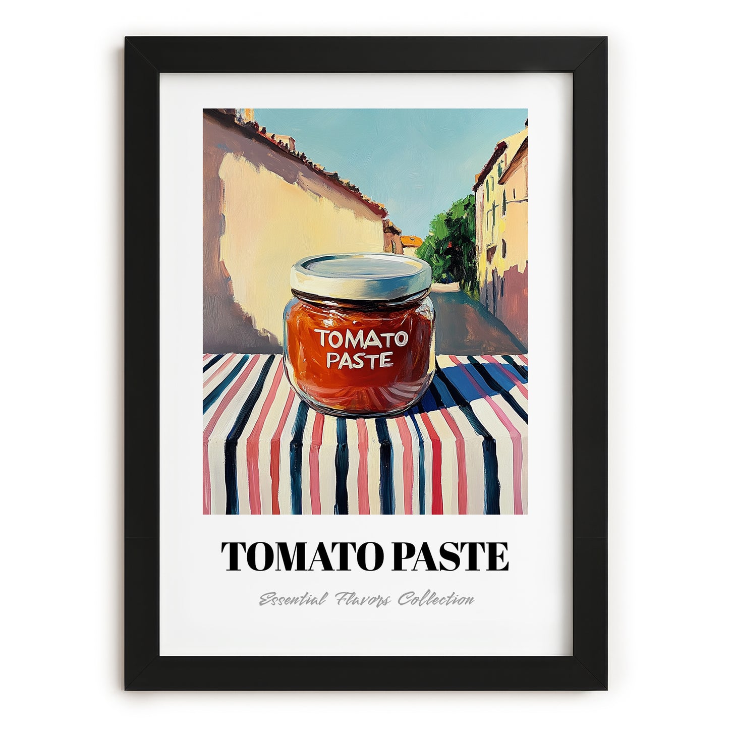 Tomato Paste – Italian Urban Café Scene, Ingredients Corner Still Life, in sleek black frame