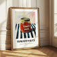 Tomato Sauce – on Striped Tablecloth, Grocery Still Life