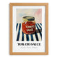 Tomato Sauce – on Striped Tablecloth, Grocery Still Life, set in oak frame