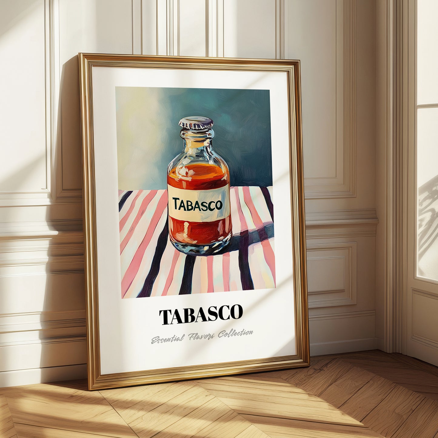 Tabasco – on Striped Tablecloth, Pantry Art