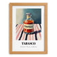 Tabasco – on Striped Tablecloth, Pantry Art, set in oak frame