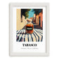 Tabasco – Italian Café on the Corner, Dry Goods Painting, placed in minimal white frame