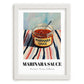 Marinara Sauce – on Striped Tablecloth, Grocery Wall Painting, placed in minimal white frame