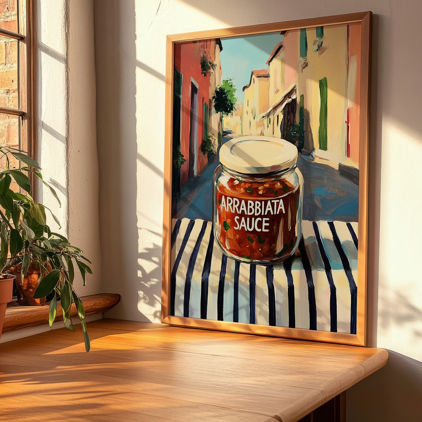 Arrabbiata Sauce – Italian Street Café Scene, Larder Illustration, clean layout with no caption