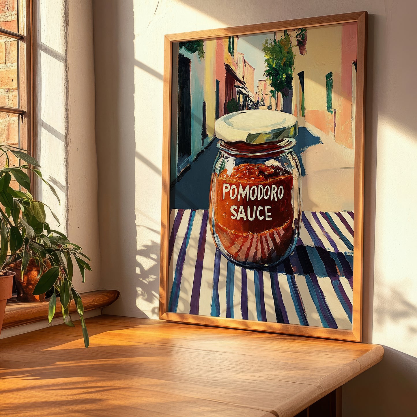 Pomodoro Sauce – Italian Street Café Scene, Food Stash Illustration, clean layout with no caption