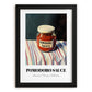 Pomodoro Sauce – on Striped Tablecloth, Grocery Wall Decor, in sleek black frame