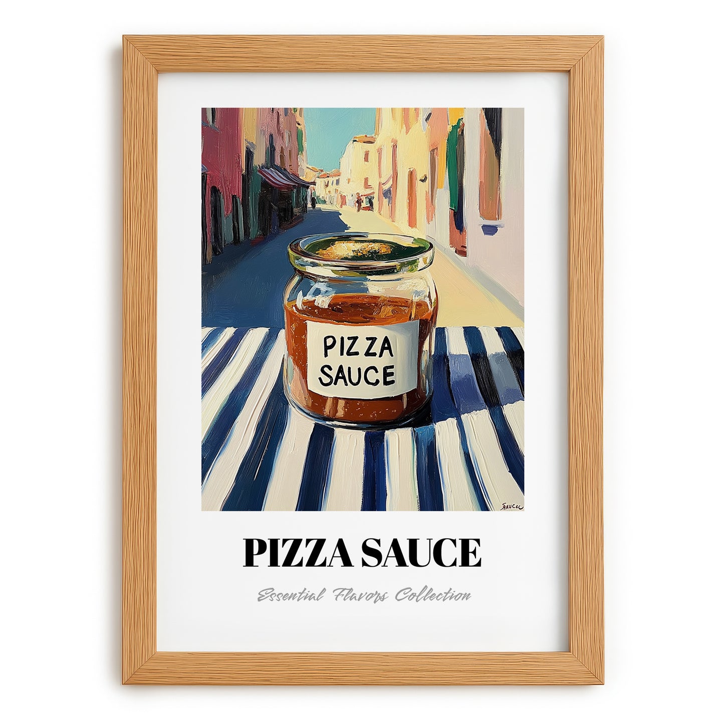 Pizza Sauce – Italian Café on the Corner, Food Stash Poster, set in oak frame