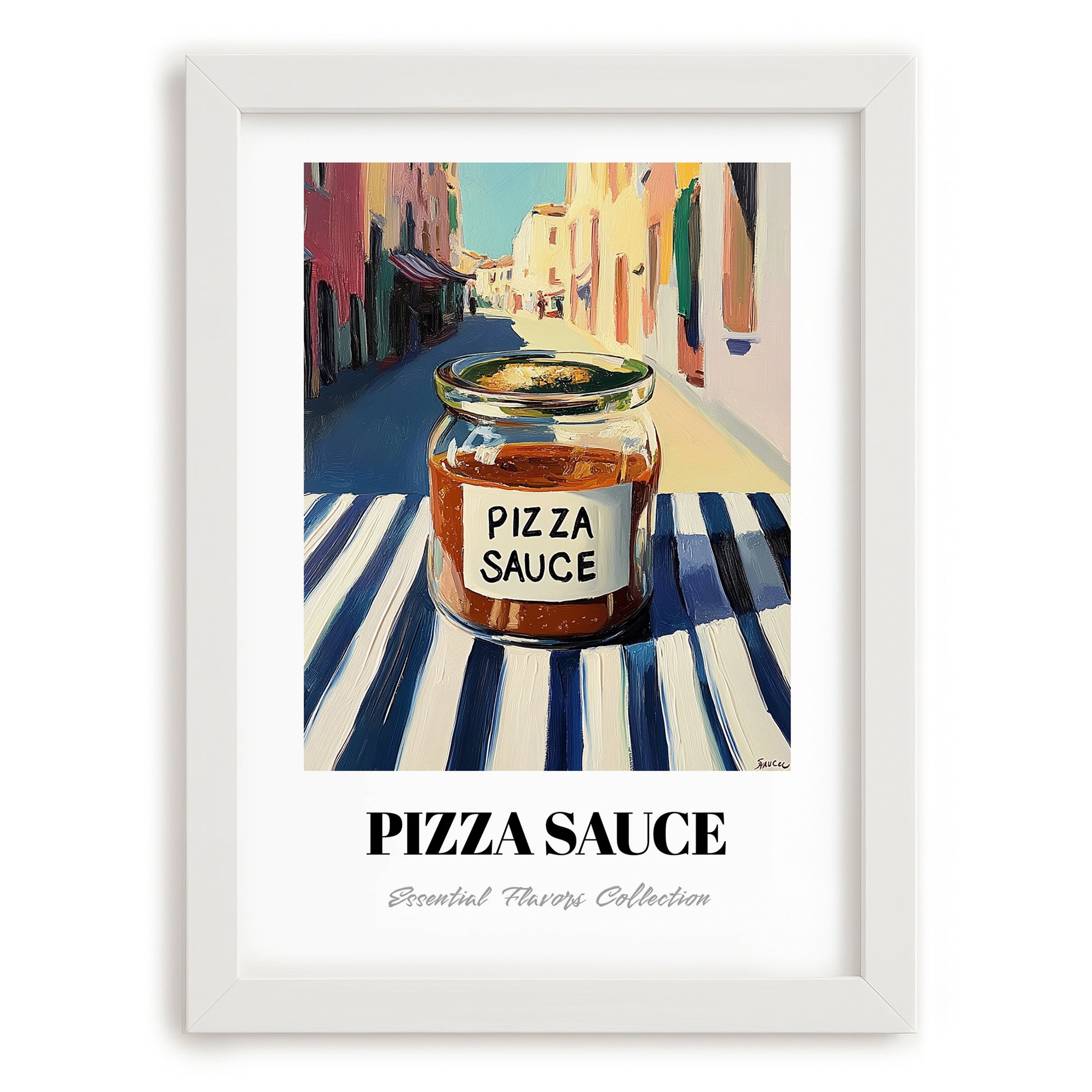 Pizza Sauce – Italian Café on the Corner, Food Stash Poster, placed in minimal white frame