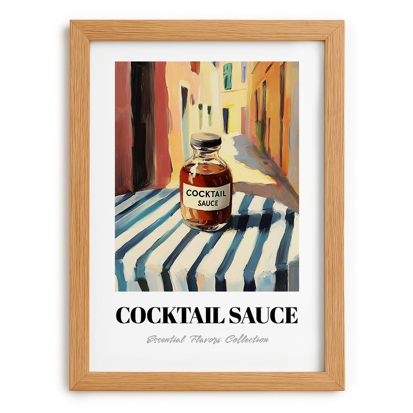 Cocktail Sauce – Italian Café on the Corner, Pantry Illustration, set in oak frame