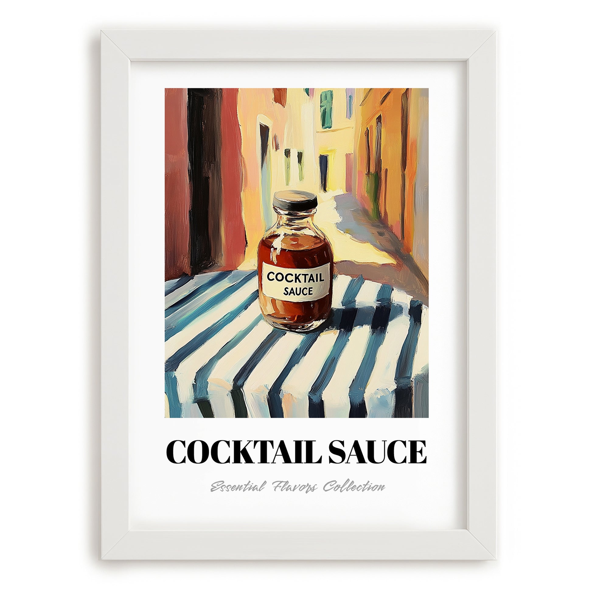 Cocktail Sauce – Italian Café on the Corner, Pantry Illustration, placed in minimal white frame