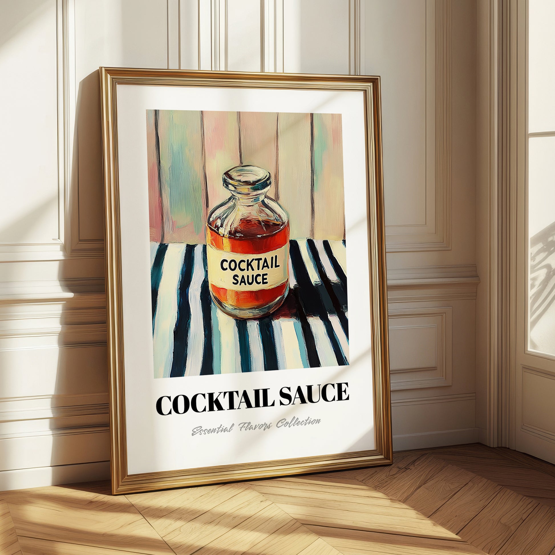 Cocktail Sauce – on Striped Tablecloth, Ingredients Corner Poster