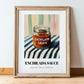 Enchilada Sauce – on Striped Tablecloth, Grocery Still Life, in wooden frame leaning on the floor