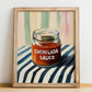 Enchilada Sauce – on Striped Tablecloth, Grocery Still Life, no-text version framed in wood