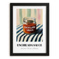 Enchilada Sauce – on Striped Tablecloth, Grocery Still Life, in sleek black frame